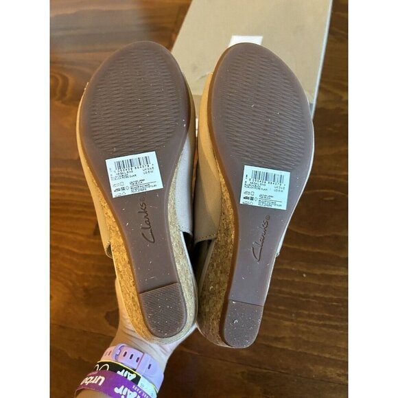 Clarks Women's 6 W Abigail Sing Blush Leather Open Toe Wedge Cork Sandals NEW - Picture 6 of 8